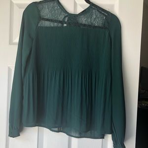 Turquoise teal blue blouse bow lacy long sleeves